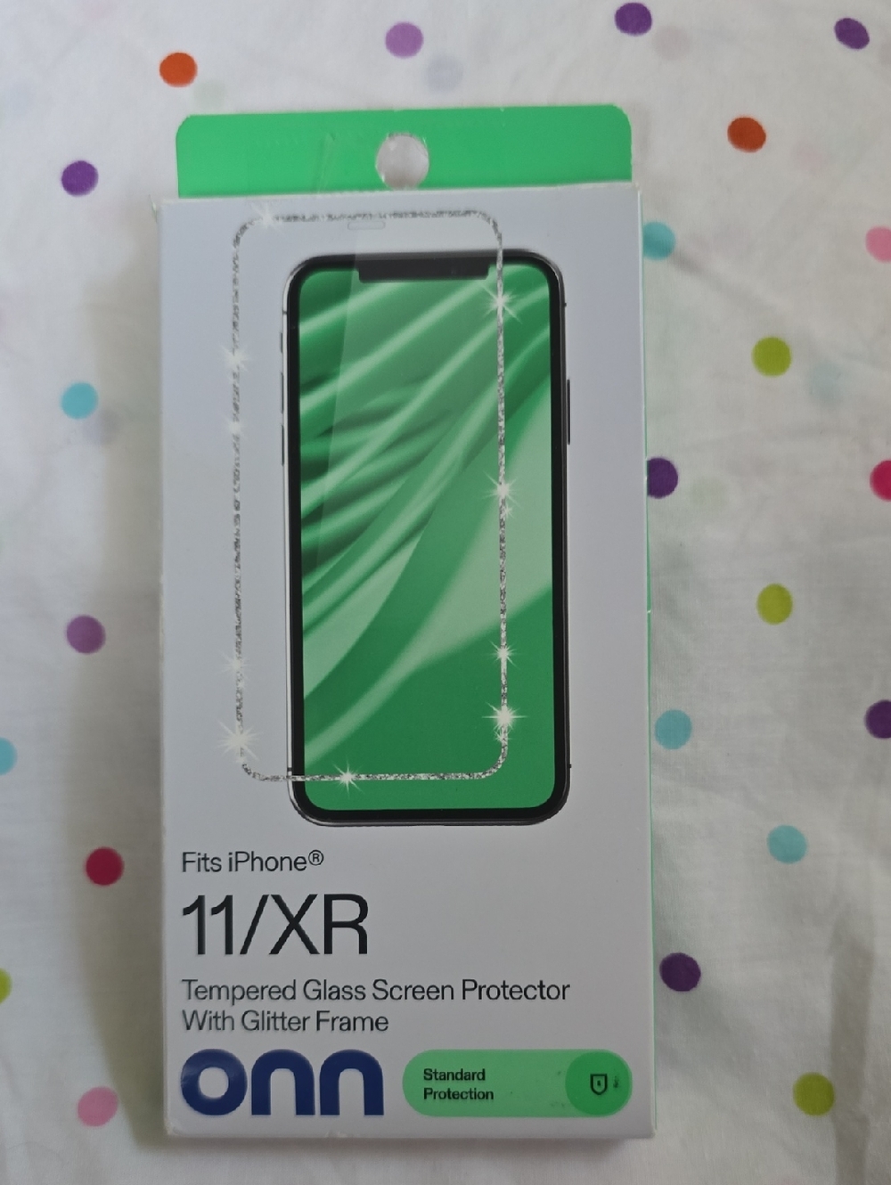 Onn. Tempered Glass Screen Protector for iPhone 11/XR with Glitter Frame